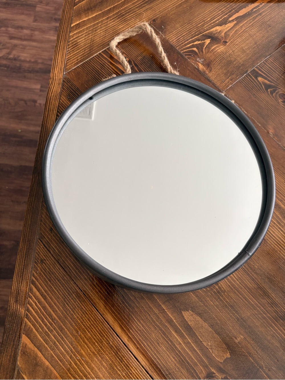 Round Black Wall Mirror with Rope Hanger